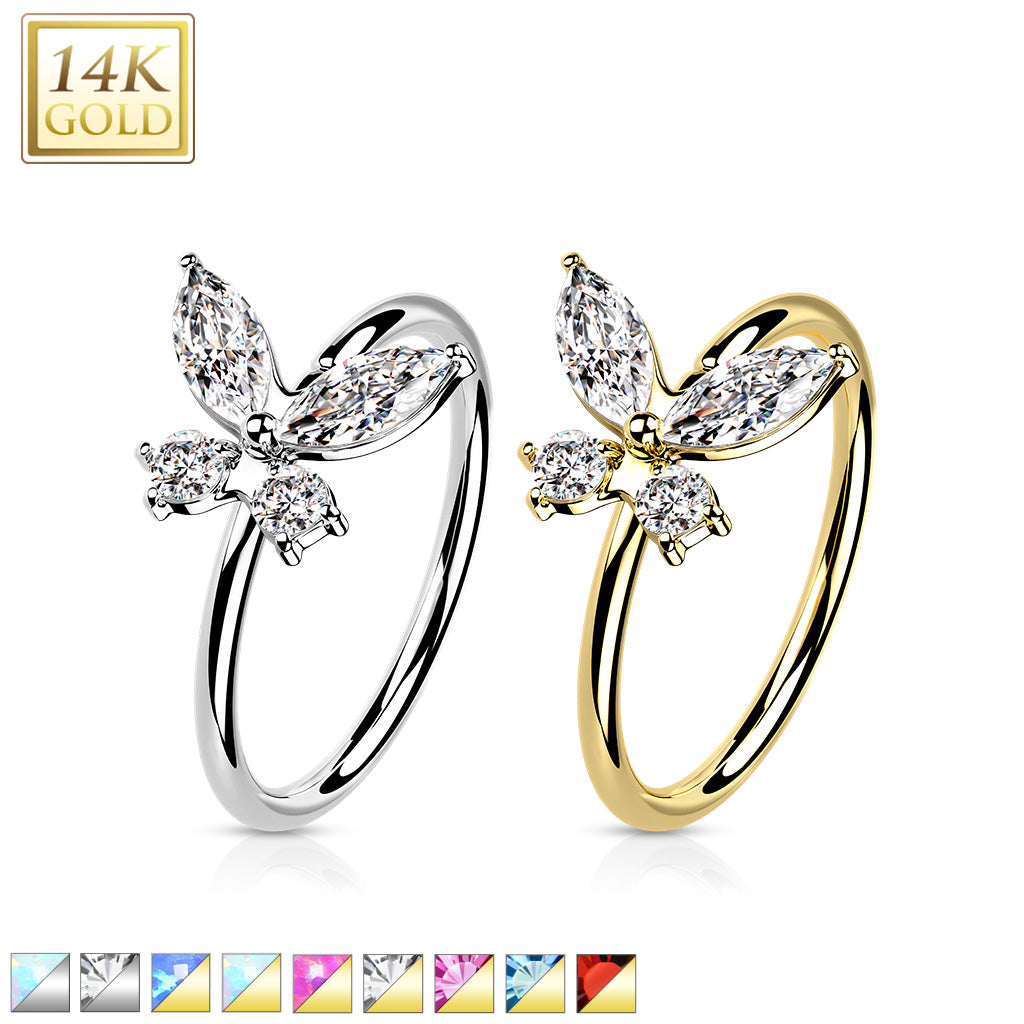 14K Gold 20G Butterfly Bendable Nose Hoop (8MM)
